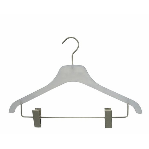 NAHANCO 17" Plastic Flat Frosted Display Suit Hanger, Chrome Hook, 100/Pack (65dca3864f4f11f8fe3906a1_ud)