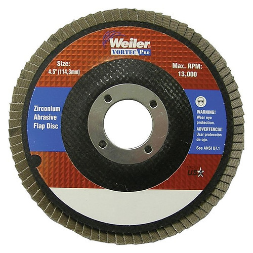 Weiler® Vortec Pro® Abrasive Flap Discs, 60 Grit, 4-1/2", 5/8" Arbor Diameter (65dca3ab4f4f11f8fe390749_ud)