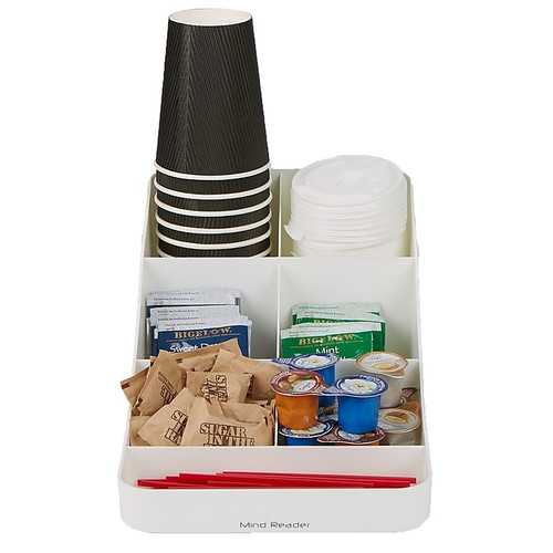 Mind Reader 7 Compartment Plastic Coffee Cup and Condiment Organizer, White (COMP7-WHT)
