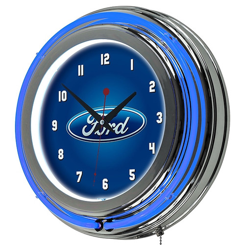 Ford Chrome Double Rung Neon Clock - Ford Oval (886511971820)