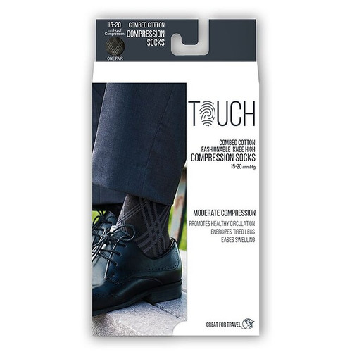 Touch Men's Compression Socks, Knee High, Argyle Pattern, 15-20 mmHg, M, BLACK (1014BL-M)