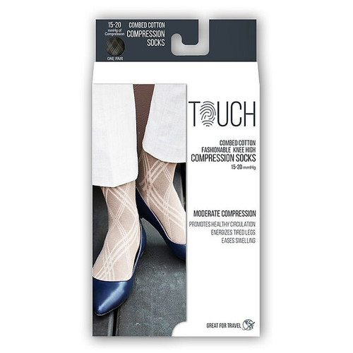 Touch Women's Compression Socks, Knee High, Argyle Pattern, 15-20 mmHg, M, BLACK (1064BL-M)
