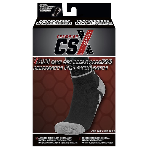 CSX High Cut Ankle Sock Pro, S, SILVER ON BLACK (X110SB-S)