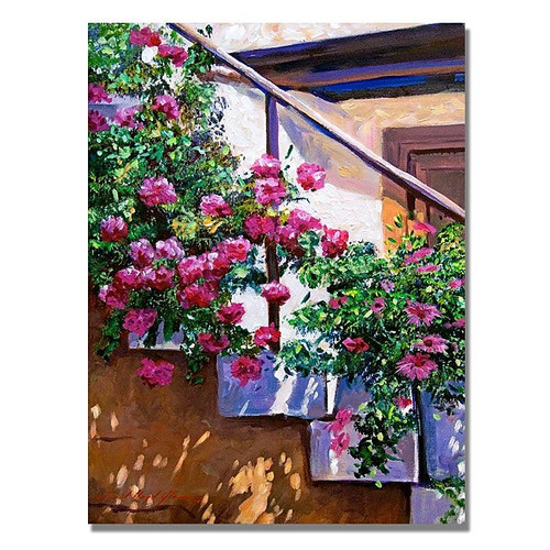 Trademark Fine Art 'Stairway Floral' 18" x 24" Canvas Art (65dca76bf99b2575f686c31a_ud)