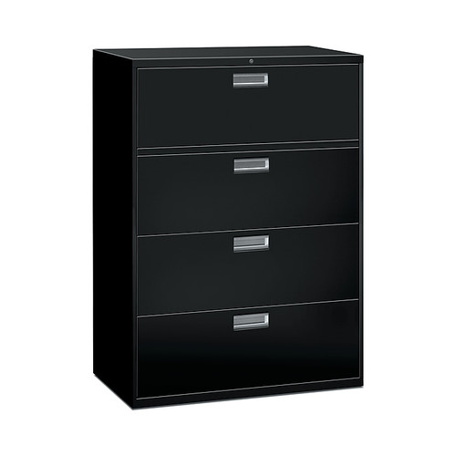 HON Brigade 600 Series 4-Drawer Lateral File Cabinet, Locking, Letter/Legal, Black, 42"W (HON694LP)