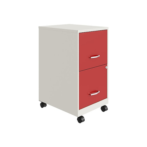 Space Solutions SOHO Smart File 2-Drawer Mobile Vertical File Cabinet, Letter Size, Lockable, Pearl White/Lava Red (25334)