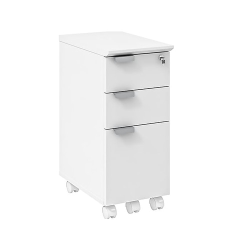 Safco Resi Ped 3-Drawer Mobile Vertical File Cabinet, Letter Size, Lockable, 26.54"H x 11.57"W x 19.02"D, White (RESPEDWH)