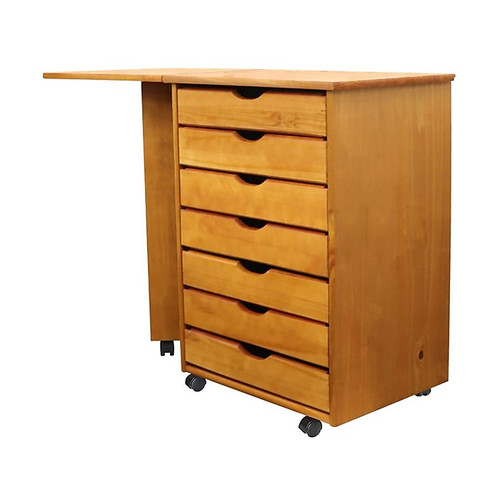 Adeptus Drop Leaf 7-Drawer Vertical File Cabinet, Mobile, Specialty, Medium Pine, 15" (76178)