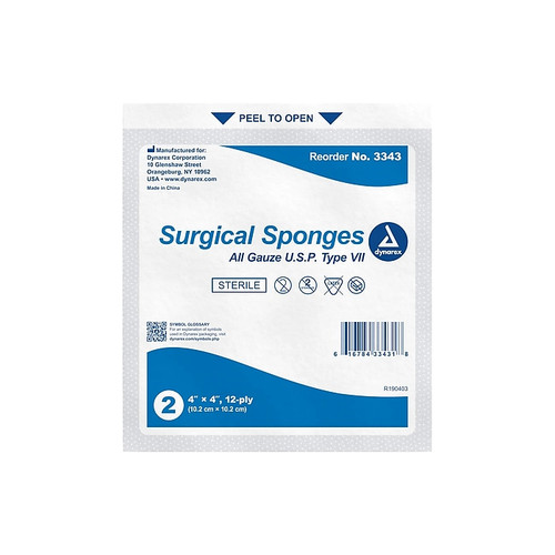 Dynarex 2" Sterile 12-Ply Sponge, 25/Pack, 24 Packs/Carton (3343)