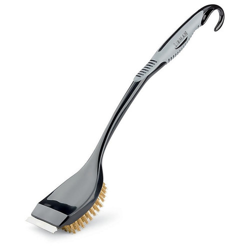 Libman® Long Handle Grill Brush with Scraper, Brass Fibers, 18" Black & Gray (0529)