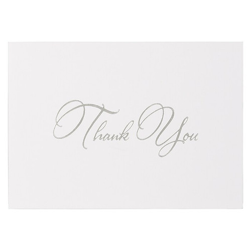 JAM PAPER Thank You Card Sets, Silver Script Cards with Black Linen Envelopes, 25 Cards and Envelopes (526869900)