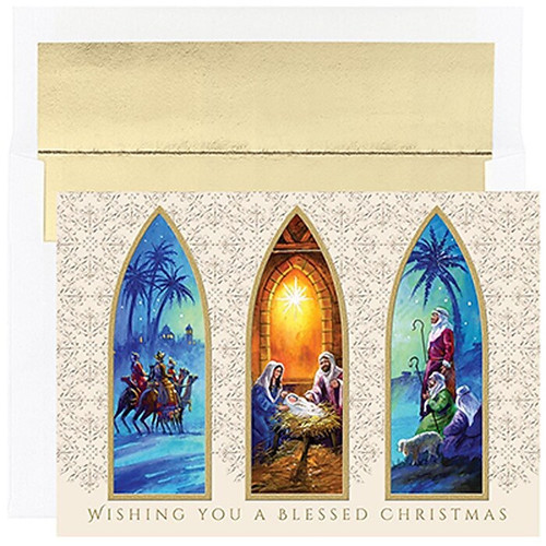 JAM Paper® Christmas Cards Set, Christmas Triptych, 16/Pack (526857000)