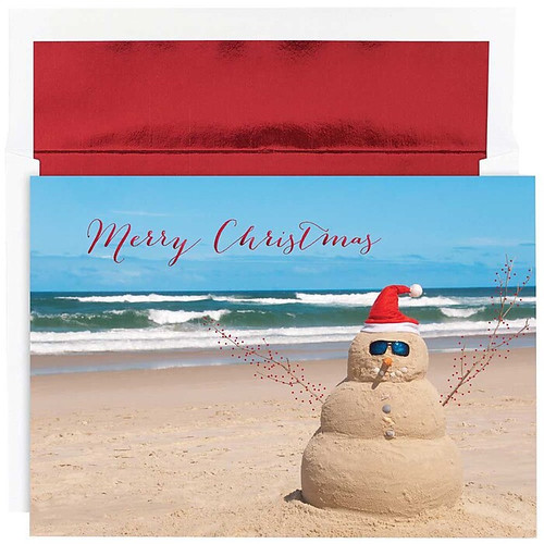 JAM Paper® Christmas Cards Set, Beach Snowman, 18/Pack (526872400)