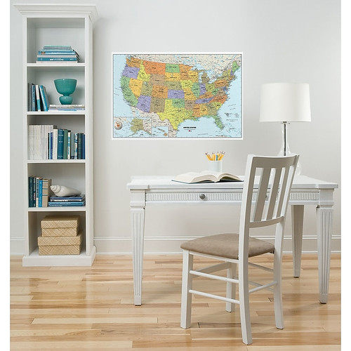 WallPops USA Dry Erase Map, White Border, 24" x 36" (WPE99073-S)