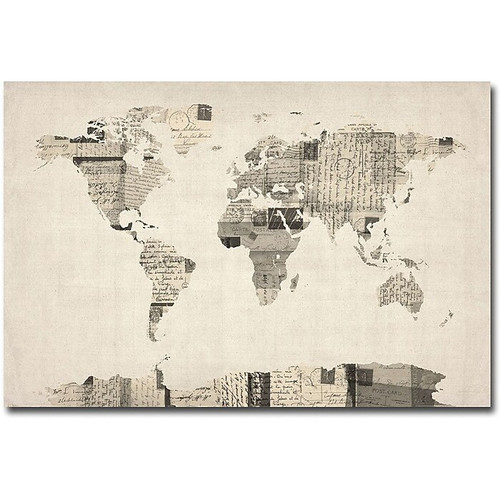 Trademark Global Michael Tompsett "Vintage Postcard World Map" Canvas Art, 30" x 47" (65dcbf6917a032fd25514a80_ud)