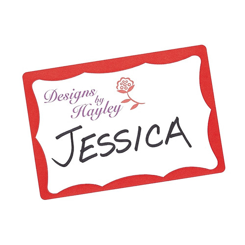 Avery Adhesive Laser/Inkjet Name Badge Labels, 2 1/3" x 3 3/8", White with Red Border, 100 Labels Per Pack (5143)
