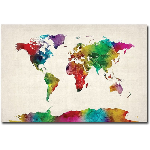 Trademark Global Michael Tompsett "Watercolor World Map II" Canvas Art, 16" x 24" (65dcc0f017a032fd25514f0e_ud)