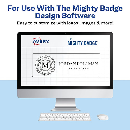 Avery The Mighty Badge Inkjet Reusable  Magnetic Name Badge System, 1" x 3", Gold, 80 Inserts, 10/Pack (71203)