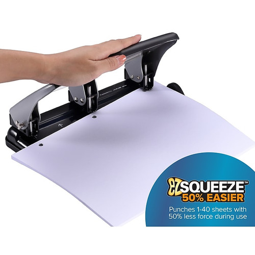 Bostitch EZ Squeeze 3-Hole Punch, 40 Sheet Capacity, Silver/Black (HP40)