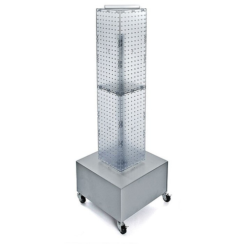 Azar® 40"(H) x 8"(W) x 8"(D) 4-Sided Interlocking Pegboard Display Tower With Wheels, Clear (65dcc3b5c94d75169dbe7f15_ud)