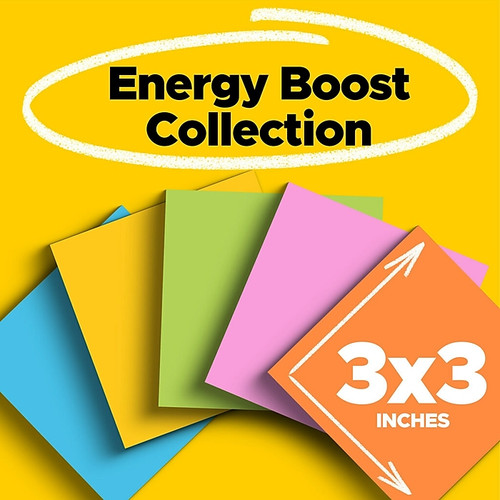 Post-it Super Sticky Notes, 3" x 3", Energy Boost Collection, 45 Sheet/Pad, 5 Pads/Pack (3321-5SSAU)