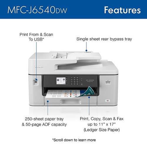 Brother MFC-J6540DW Color Inkjet All-in-One Print, Copy, Scan, Fax up to 11”x17” (Ledger) Size Paper (65dcc66eb92e9b7b745d5cae_ud)