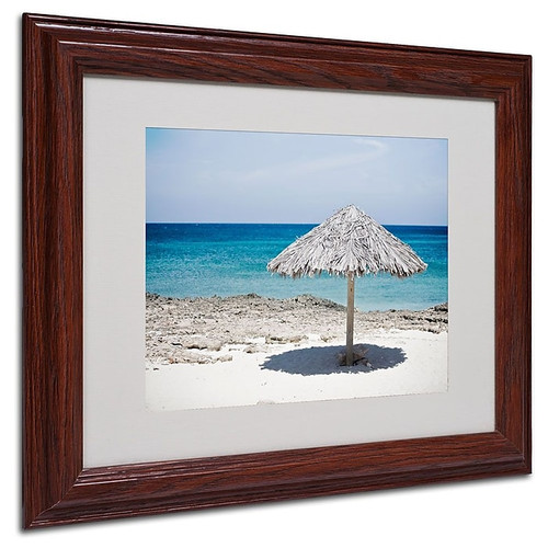 Trademark Fine Art 'Aruba Umbrella' 11" x 14" Wood Frame Art (65dcc79de0870eb6e13834fd_ud)