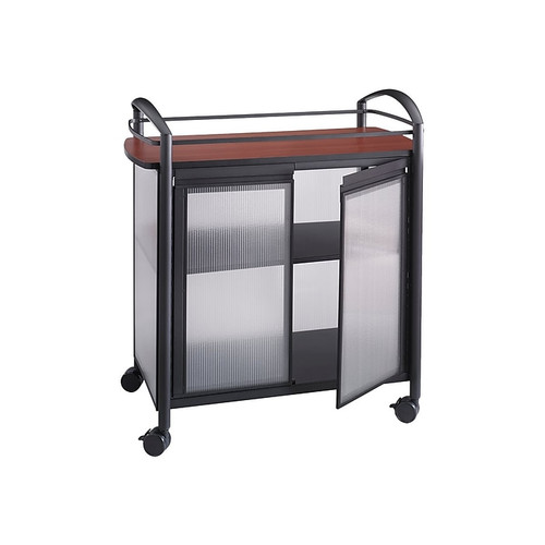 Safco Impromptu 34"W x 21.25"D Laminate Refreshment Cart, Black/Cherry (8966BL)