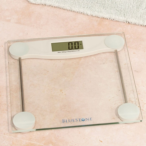 Trademark Global Bluestone Digital Glass Bathroom Scale with LCD Display, Up to 396 lbs., Clear (65dcc8f597e3e2b3710866ee_ud)