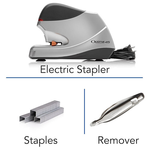 Swingline® Optima® Electric Stapler Value Pack (High Capacity Staples & Remover), 45 Sheet Capacity, Silver (48209)