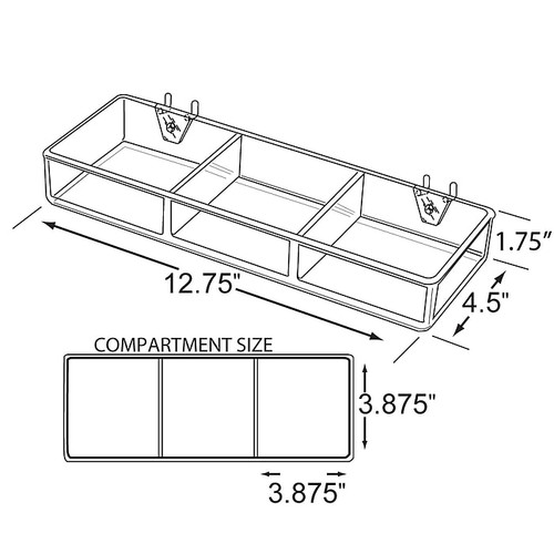 Azar® 3 Compartment Tray For Pegboard/Slatwall, Clear, 2/Pk (65dcf126e8837636b119fa98_ud)
