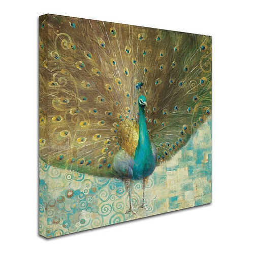 Trademark Danhui Nai "Teal Peacock on Gold" Gallery-Wrapped Canvas Art, 35" x 35" (65dcf1c2e8837636b11a01ad_ud)