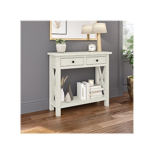 Bush Furniture Haris 38" x 14" Narrow Console Table with Drawers, Lakewood White (HST236LWSU)