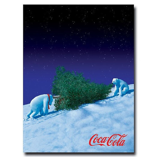 Trademark Fine Art 'Coke Polar Bears with Christmas Tree' 28" x 36" Canvas Art (65dcf263e8837636b11a0959_ud)