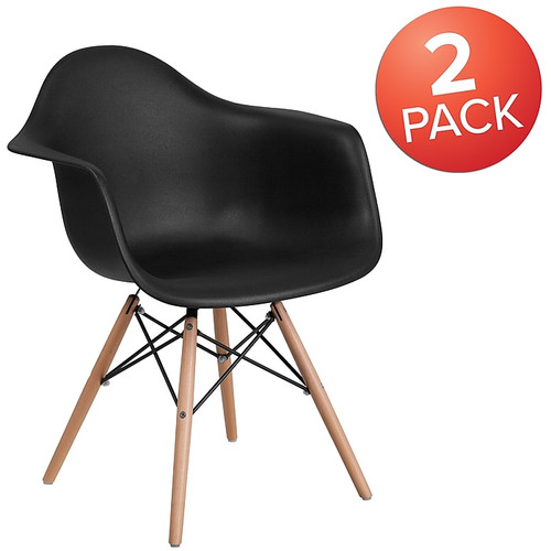 Flash Furniture Alonza Plastic and Wood Accent Chair, Black, 2/Pack (2FH132DPPBK)