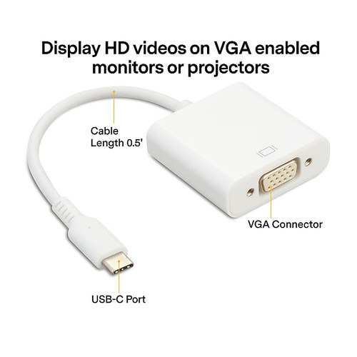 NXT Technologies 0.5' USB C/VGA Adapter, White (NX60401)