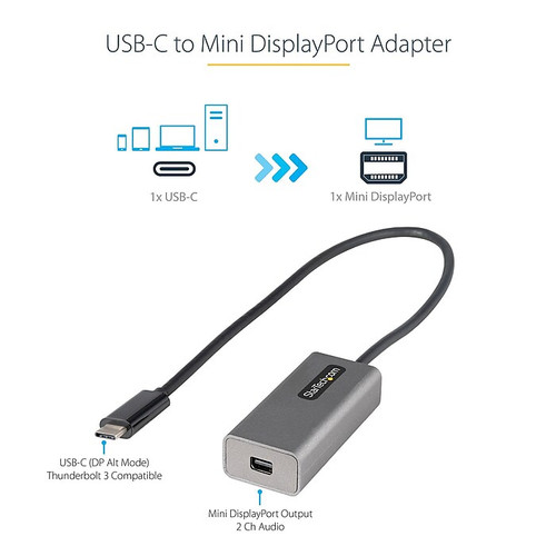StarTech.com USB-C to Mini DisplayPort Video Adapter, Male to Female, Gray, DP 1.2, 4K 60Hz, HBR2 (CDP2MDPEC)