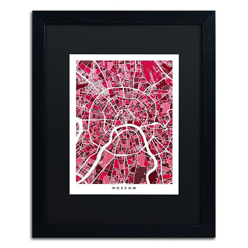 Trademark Fine Art ''Moscow City Street Map IV'' by Michael Tompsett 16" x 20" Black Matted Black Frame (MT0850-B1620BMF)