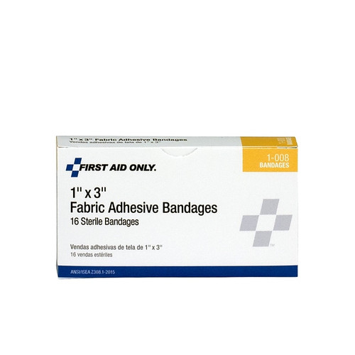 First Aid Only Fabric Adhesive Bandages, 1" x 3", 16 Per Box, White, Fabric (1-008)