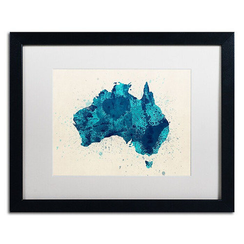 Trademark Fine Art ''Australia Paint Splashes Map 2'' by Michael Tompsett 16" x 20" White Matted Black Frame (MT0516-B1620MF)