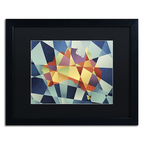 Trademark Fine Art ''Australia Geometric Retro Map'' by Michael Tompsett 16" x 20" Black Matted Black Frame (MT0517-B1620BMF)