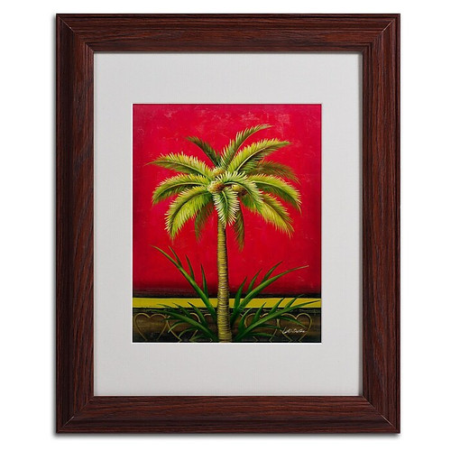 Trademark Victor Giton "Tropical Palm I" Art, White Matte With Wood Frame, 11" x 14" (65dcf41ee8837636b11a1860_ud)