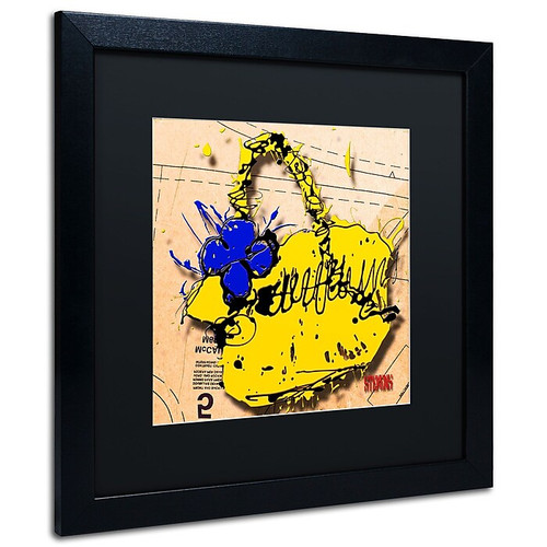 Trademark Roderick Stevens "Flower Purse Blue on Yellow" Art, Black Matte W/Black Frame, 16" x 16" (65dcf438e8837636b11a18b6_ud)