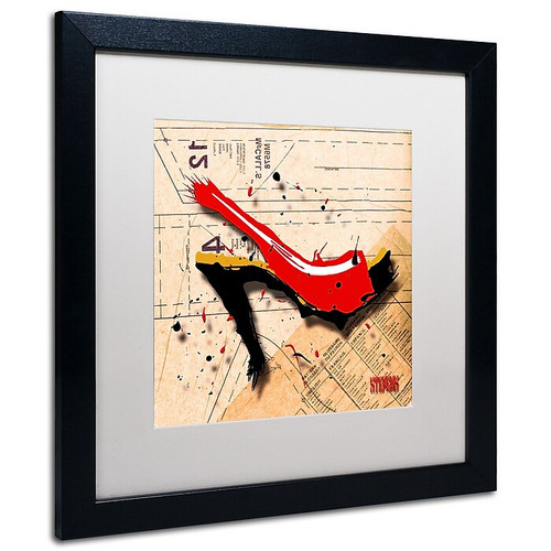 Trademark Roderick Stevens "Suede Heel Red" Art, White Matte With Black Frame, 16" x 16" (65dcf482e8837636b11a19ff_ud)
