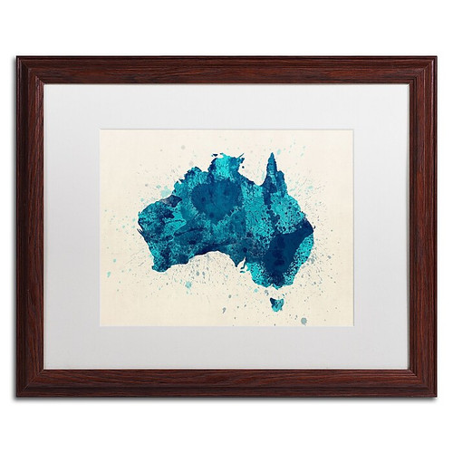 Trademark Fine Art ''Australia Paint Splashes Map 2'' by Michael Tompsett 16" x 20" White Matted Wood Frame (MT0516-W1620MF)