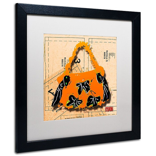 Trademark Roderick Stevens "Bow Purse Black on Orange" Art, White Matte With Black Frame, 16" x 16" (65dcf56de8837636b11a1dc5_ud)