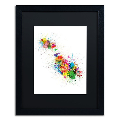 Trademark Fine Art ''Malta Map Paint Splashes'' by Michael Tompsett 16" x 20" Black Matted Black Frame (MT0508-B1620BMF)