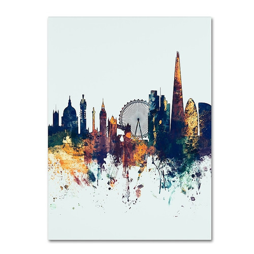Trademark Fine Art Michael Tompsett 'London Skyline Tall Blue' 14" x 19" Canvas Stretched Art Print (190836097081)