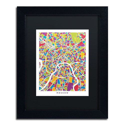 Trademark Fine Art ''Moscow City Street Map II'' by Michael Tompsett 11" x 14" Black Matted Black Frame (MT0848-B1114BMF)