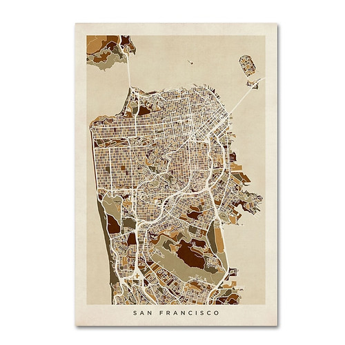 Trademark Fine Art ''San Francisco City Street Map'' by Michael Tompsett 22" x 32" Canvas Art (MT0671-C2232GG)